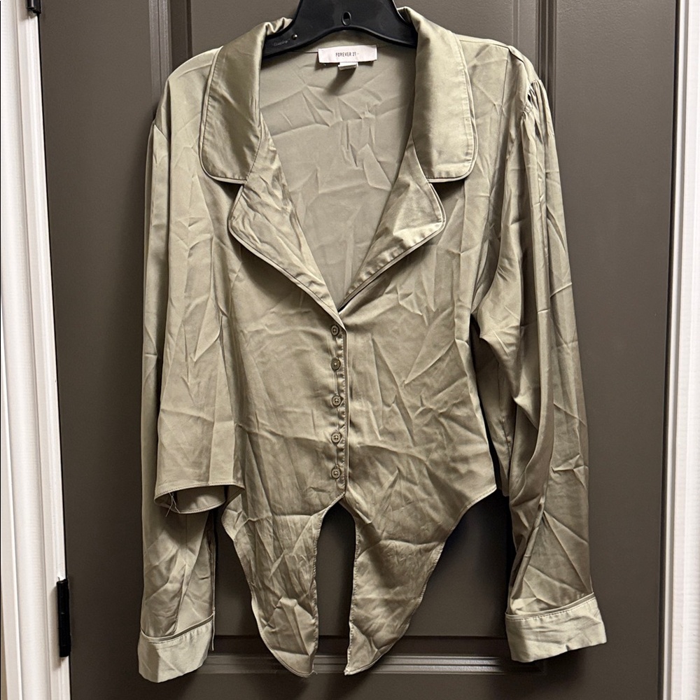 Forever 21 Olive Button-Up Blouse